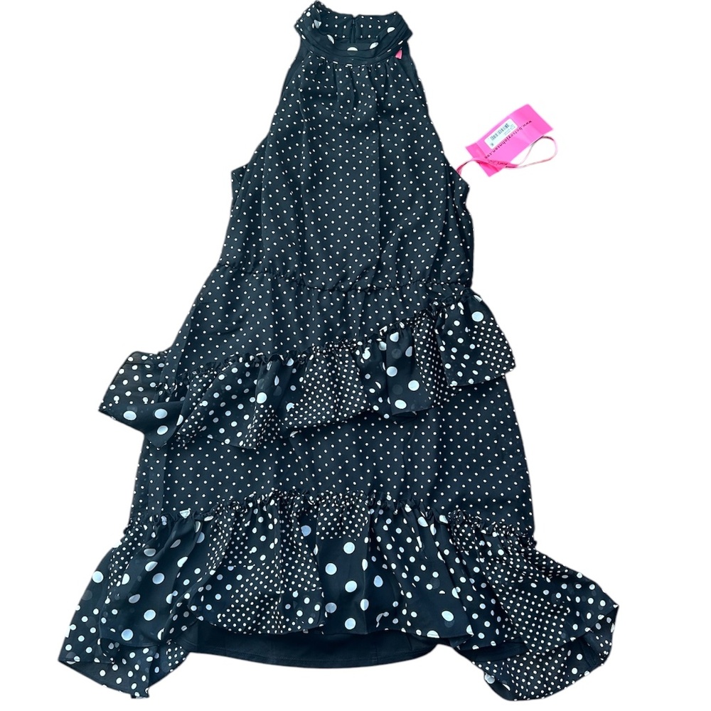 Betsey Johnson Black White Polka Dot Ruffle Halter Dress NWT sz 8